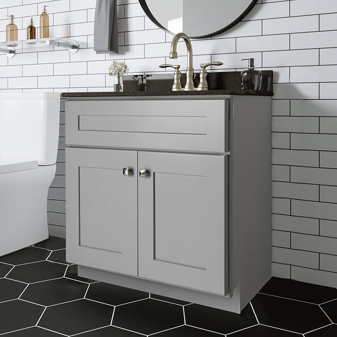 Design House Brookings Bathroom Vanity, 30", Gray | Adjustable Hinges, Freestanding, Contemporary/Modern, Wood, Bath, 587089