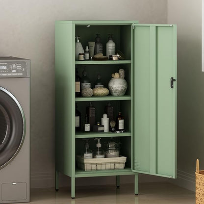 Steehoom Metal Locker Cabinet Lockable Bathroom Storage Cabinet 4 Tier Employee Lockers for Home, School, Office, Garage (Green, 19.69" D x 15.75" W x 49.21" H)