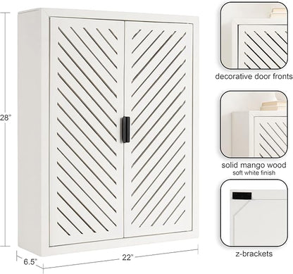 Kate and Laurel Mezzeta Decorative Coastal Two-Door Floating Bathroom Cabinet; 22 x 7 x 28; White; Decorative Over Toilet Storage Cabinet for Use as Bath Storage or Living Room Decor