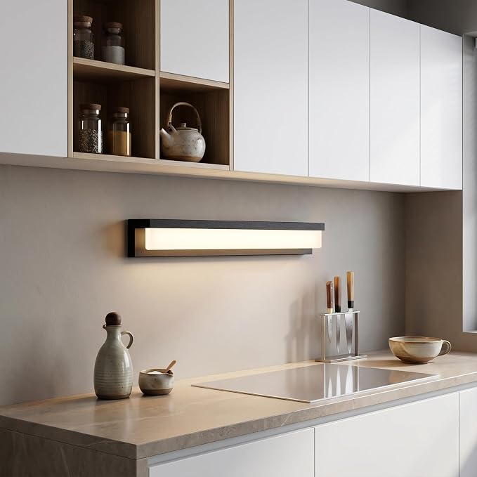 URSOLA LED Bathroom Vanity Light Fixture Over Mirror 32.3 inch Modern Rectangle Black Matte Metal Lighting Bar 4000K Daylight Wall Sconce (Black)
