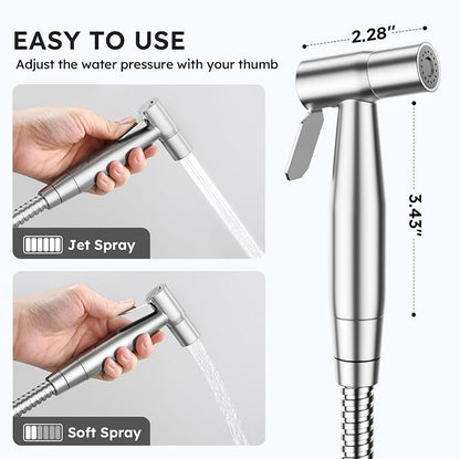 Arofa Handheld Bidet Sprayer, Bidet Attachment for Toilet, Brushed Nickel | Adjustabel Water Flow, Leak-Free Hose, 7/8" T-valve, Fits Two-Piece Toilet, Feminine/Baby Wash, Easy Install, Stainless Steel