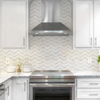 Vamos Tile Peel and Stick Backsplash Seamless Tile,Dolomite+White+Gold,10 | Stick on Backsplash for Kitchen and Bathroom, PVC Mix Metal Gold Self Adhesive Wall Tiles,11.8''x10.15''