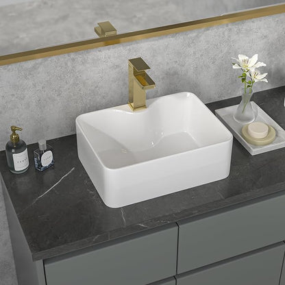 Sarlai Vessel Sink Rectangular - 19"x15" Modern Bathroom Vessel Sink Rectangle Above White Porcelain Ceramic Vessel Vanity Sink Art Basin with Faucet Hole