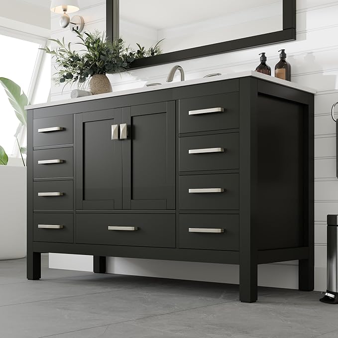 Eviva Aberdeen 54 in. Espresso Single Sink Bath Vanity with Carrara Quartz Top and Undermount Porcelain Sink