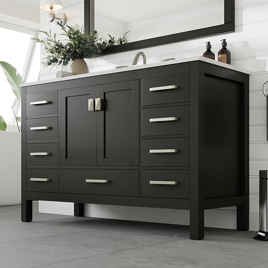 Eviva Aberdeen 54 in. Espresso Single Sink Bath Vanity with Carrara Quartz Top and Undermount Porcelain Sink