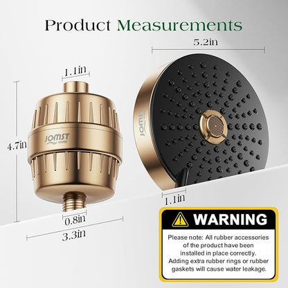 Filtered Shower Head COMBO – for Healthier Skin & Hair | 3 Mode High Pressure Shower Heads with 25-Stage Filtration | Removes 99.947% Chlorine & Heavy Metals | Shower Head with Filters - Golden