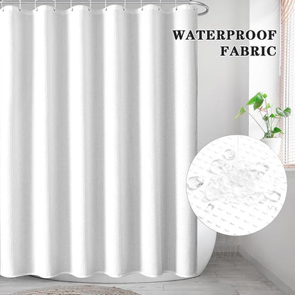 Shower Curtain Set, for Bathroom Decor 72" x 72", Modern White | White Waffle Textured Solid Waffle Textured Cloth Waterproof Matching Window Shower Curtain 36 x 30 Inches
