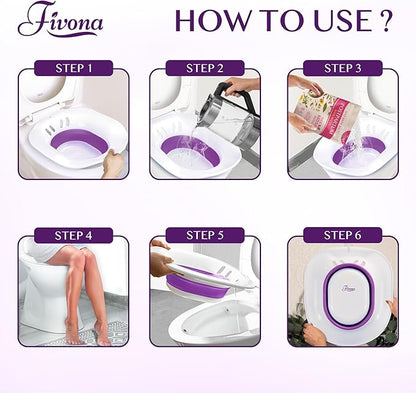 Fivona Sitz Bath for Toilet Seat Postpartum and Hemorrhoids Care - Yoni Steam Seat - Foldable Basin for Epsom Salt Soak - Portable Bidet BPA Free Temperature Resistant - Universal Fit - Purple