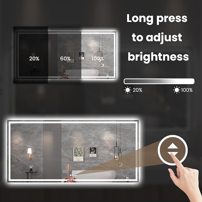 Snowdool 88 x 38 in LED Bathroom Mirror, Front and Backlit, Anti-Fog | Front and Backlit, 3 Color Temperatures, Anti-Fog, Tempered Glass