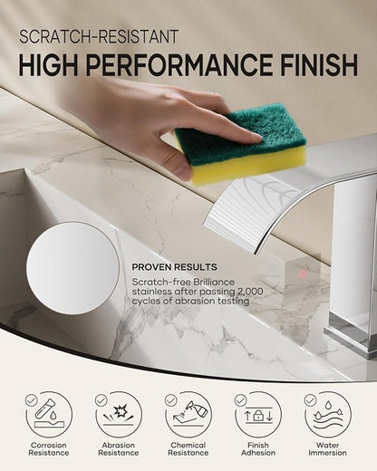 Waterfall Bathroom Faucet 3 Hole, Chrome 8 Inch Widespread Modern 3 Piece Bathroom Sink Faucet, Touch On Lavatory Faucet for Vanity RV Restroom, Curved Spout