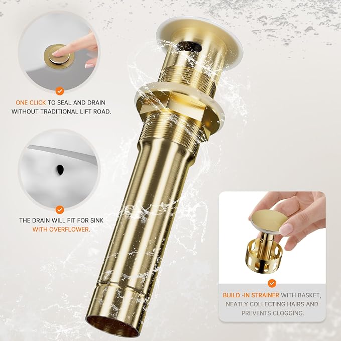 Brushed Gold 2-Handle 4 Inch Centerset Single Hole Bathroom Faucet with Drain,Deck Plate and Supply Hoses, Fit for 1 or 3 Hole, SGF002-10-BG