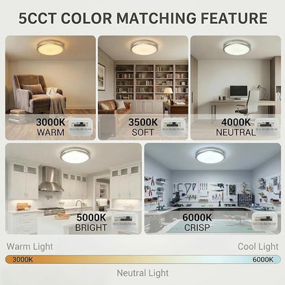 16inch LED Flush Mount Ceiling Light Fixture Dimmable Brushed Nickel, Easy Install Ceiling Lamp Fixture Without Flicker, Super Bright 48W 4800LM 5CCT Warm to White Light 3000K to 6000K 2-Pack