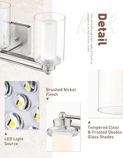HWH Modern Bathroom Light Fixtures, Clear Glass, 5CCT, 5HLT63B-3W-LED BN | Dimmable, Brushed Nickel, 18W, Vanity Lights for Bathroom, Wall Light Fixtures, Smooth LED Brightness Adjustment, ETL Listed
