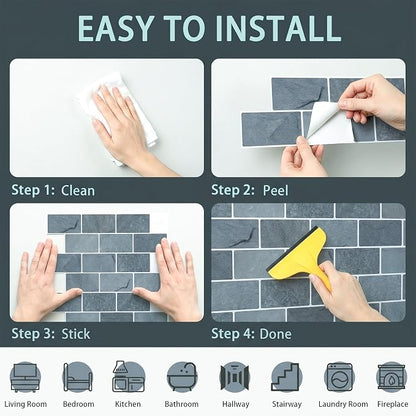 Arttown Peel and Stick 3D Wall Backsplash, 10-Sheet, 12" × 12" Marble Grey | Subway Tiles Self Adhesive Thicker Design Wall Tile Panel Wallpaper for Bathroom Balcony Kitchen Rental Housing