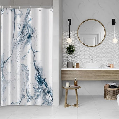 Blue and White Shower Curtain, Modern Ombre Blue Marble Shower Curtain Set with Hooks Aesthetic Waterproof Bathroom Decor, 54x72 Inch
