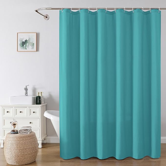 OVZME Zora Solid Turquoise Shower Curtain for Bathroom, Fabric Shower Curtain- Soft Cloth & Hotel Spa Quality, Water Repellent, Machine Washable Shower Curtain Set with 12 Hooks, Grommet Top, 72Wx72L