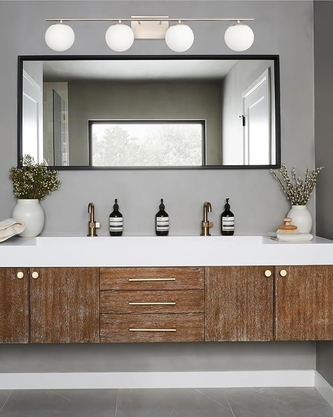 New Bathroom Vanity Light Fixtures 4 Lights Brushed Nickel Glass Shade Modern Wall Bar Sconce Over Mirror（(Exclude G9 Bulb)
