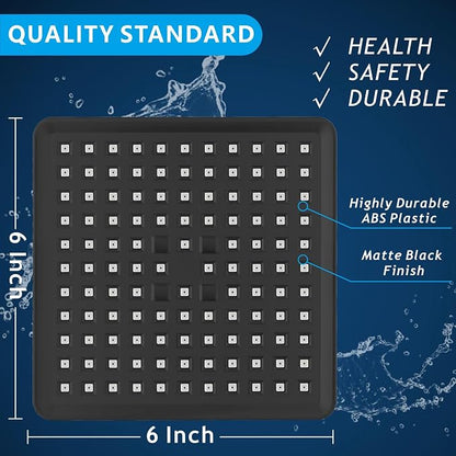 Voolan High Pressure Rain Shower Head - Luxury Modern Look - The Adjustable Replacement For Your Bathroom Showerhead - 6" Square High Flow Pressure Boosting Showers (Matte Black)