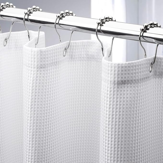 AmazerBath Extra Long Shower Curtain 90 Inches Long, White Shower Curtain Extra Tall 72x90 Inches, Fabric Shower Curtains for Bathroom, Heavy Duty 240G Waffle Textured, Rustproof Metal Grommets