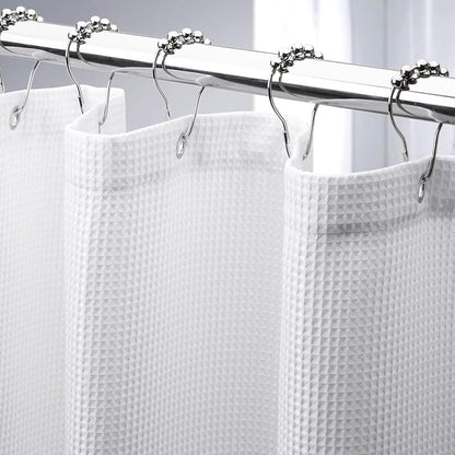 AmazerBath Extra Long Shower Curtain 90 Inches Long, White Shower Curtain Extra Tall 72x90 Inches, Fabric Shower Curtains for Bathroom, Heavy Duty 240G Waffle Textured, Rustproof Metal Grommets