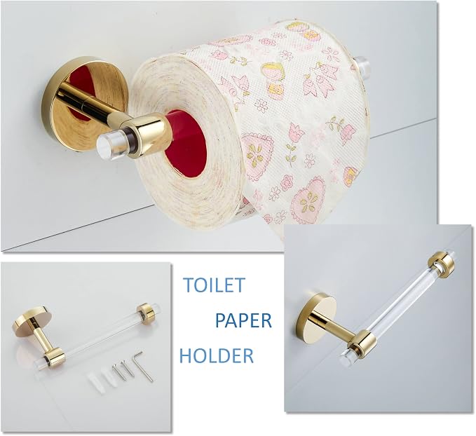 Bathroom Hardware Set Acrylic Gold - Bathroom Accessories Set Towel Bar Towel Rack Set - Wall Mounted Bath Towel Holder Toilet Paper Holder Set 4 Pieces SHUNLI