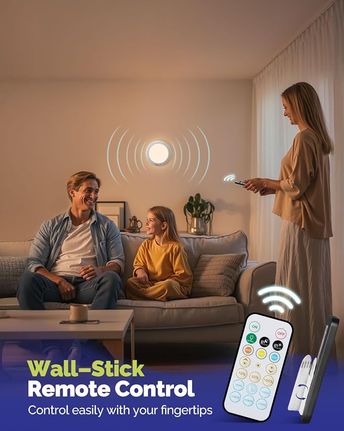 10000mAh Battery Operated Wireless Shower Light Waterproof 2 Pack | Rechargeable Motion Sensor Ceiling Light with Remote 3000K/4000K/6000K Dimmable Battery Powered LED Light for Closet Bathroom