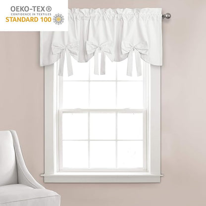 Lush Decor Melody Bow Valance Curtain 52" W x 18" L +3" White - Bow Curtains - Kitchen Valances for Windows - Coquette Valance Curtains for Bathroom