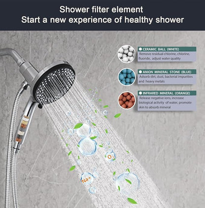 Filter Magnetic Shower Head with Handheld | High Pressure Shower Head, Magnetic Bracket, 59 Inches Stainless Steel Shower Hose, Magnetic Shower Base, Filter Element