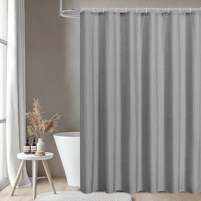 Extra Long Fabric Shower Curtain,No Liner Needed,72"x96",Grey | 2-in-1 Design,Linen Textured,100% Waterproof TPU-Laminated Backing,Magnetic Weighted,Machine Washable,For Bathroom,Hotel