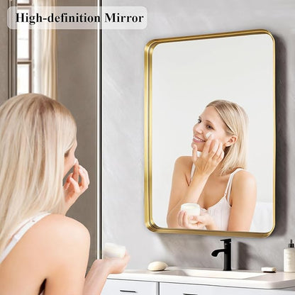 Fabuday Bathroom Mirror Over Sink 16x24 Inch - Gold Matte Framed Mirrors, Rectangular Wall Mounted Bathrooms for Restroom, Farmhouse, Entryway, Horizontal or Vertical Hanging