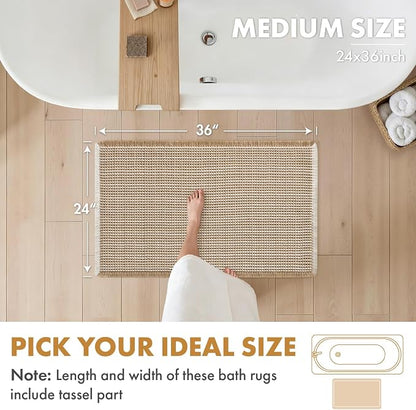 MIULEE Set of 2 Waffle Bathroom Rugs Boho Bath Mat Brown&White 24x36 Inch | Non Slip, Super Absorbent, Washable, Ultra Soft, Rubber Backed, Large Bath Rugs for Bathroom Floor Tub Shower