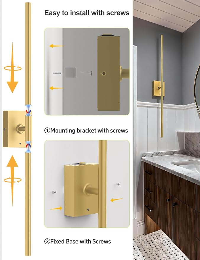 Battery Operated Wall Sconces Set of 2, Wireless Rechargeable Wall Lights | 10000mAh, Remote Control, 4CCT Dimmable, 360° Rotation, Modern Home Decor for Living Room, Bedroom, Picture Lighting, Gold
