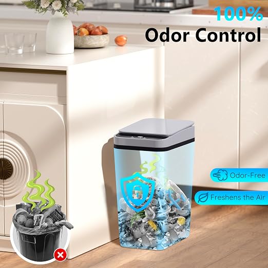 Bathroom Small Trash Can with Lid, Automatic Garbage Can, 2.6 Gallon | 3 Pack Touchless Slim Waterproof Motion Sensor Smart Trash Bin for Bedroom, Office, Living Room-White/Black/Grey