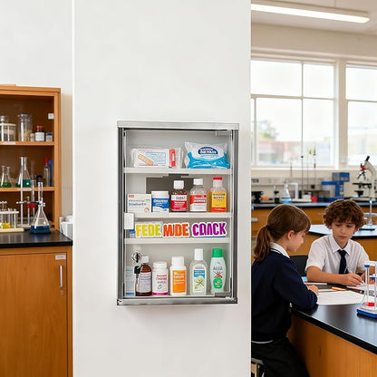 Locking Stainless Steel Medicine Cabinet, 3 Tier Wall Mounted Storage Cabinet, Durable Stainless Steel, Surface or Flush Mount, Ideal for Home, Office or First Aid, 11.8 * 4.7 * 17.7