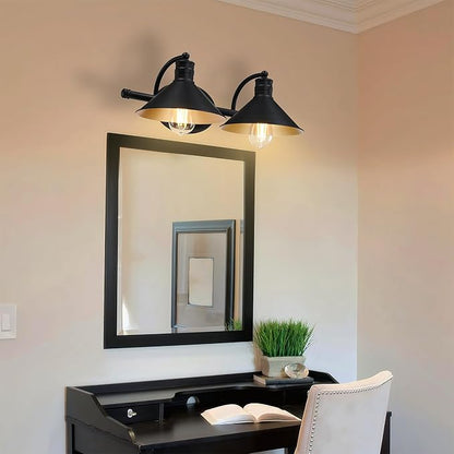 2 Light Bathroom Vanity Light Over Mirror - Black and Gold Farmhouse Wall Light for Bathroom Vanity Powder Room, Rustic Gooseneck Barn Style 2 Bulb Wall Sconce Over Kitchen Sink