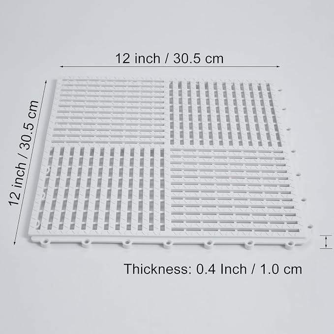 18 Pack Modular Interlocking Tiles Double Non-Slip 12"x12" White | 0.4" Thick with Drain Holes for Pool Deck Shower Garage Basement Boat Pet Area Wet Floors Easy Install