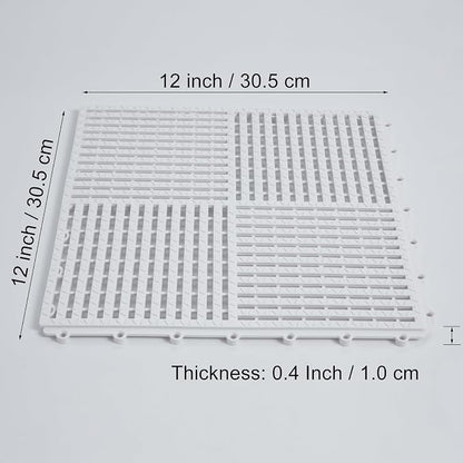18 Pack Modular Interlocking Tiles Double Non-Slip 12"x12" White | 0.4" Thick with Drain Holes for Pool Deck Shower Garage Basement Boat Pet Area Wet Floors Easy Install