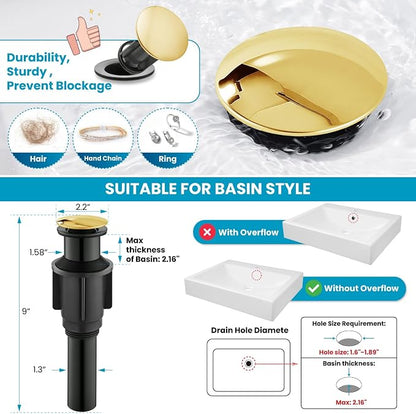 gotonovo Vintage Bathroom Vessel Sink Faucet, Polish Gold, with Drain | Tall Bathroom Faucet 1 Hole Single Handle, 360° Swivel Spout, cUPC Water Lines, Lead-Free, for Farmhouse Vanity Washbasin RV