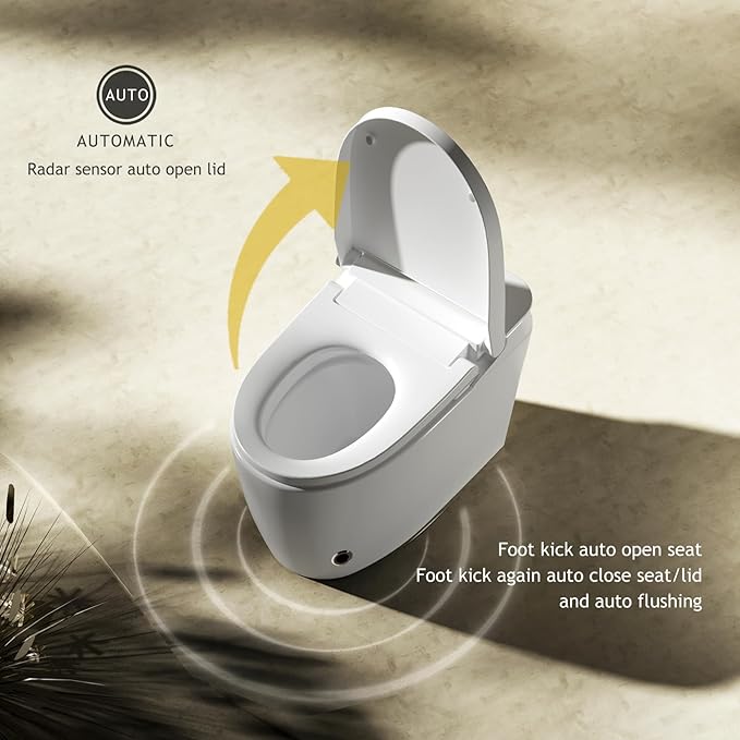 Modern Smart Toilet with Bidet Built In, One Piece Tankless Toilet with Auto Open/Close Lid, Heated Seat, Warm Air Dry, Night Light, Remote Control (Elongated White)