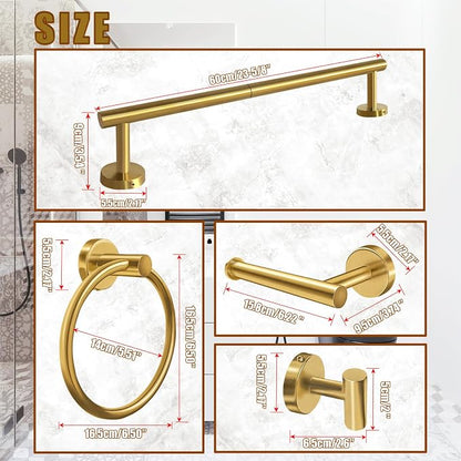 5PCS Brushed Gold Bathroom Accessories Set, Bathroom Hardware Set | Splicing 24 Inch Stainless Steel Bath Towel Bar Set, Gold Bathroom Accessories Wall Mounted