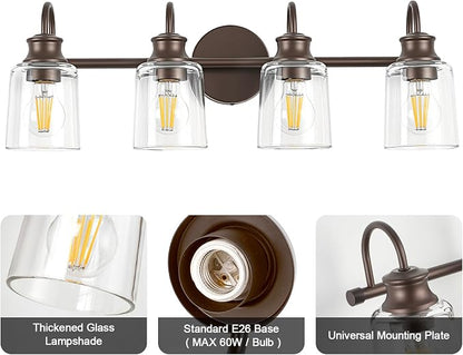 4 Lights Bathroom Light Fixture Oil Rubbed Bronze Vanity Lights | ETL Certificate, Easy to Install,Wall Mount Up or Down,Thickened Glass Lampshade,E26 Socket,Hardwired