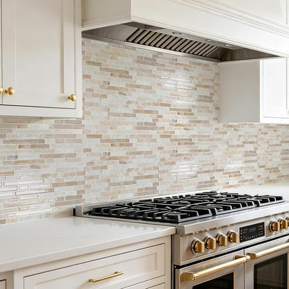 Art3d Linear Tile Peel and Stick Backsplash, 10-Pack, Eurasian Mocha Stone | 12 x 12 Inch, Enhanced Thickness, Warp Resistant, Strong Adhesion, Sturdy, for Kitchen, Bedroom, Ideal for Home Improvement