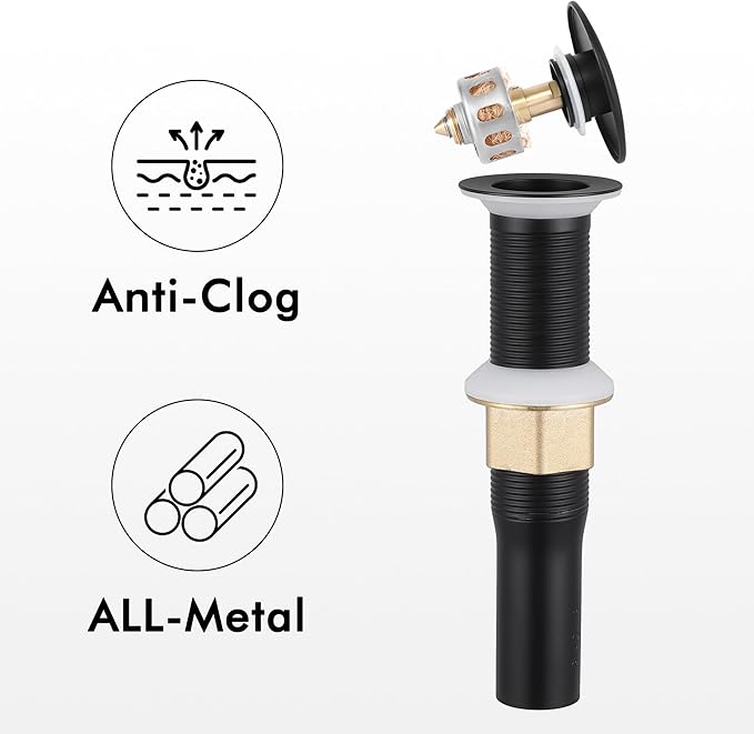 KES Black Bathroom Faucet & Bathroom Sink Drain Without Overflow, Single Handle Type Faucet with Pop Up Drain Stopper Stainless Steel Matte Black, L3156ALFF12-BK-C1