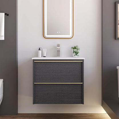 Floating Bathroom Vanity with Sink Wall Mounted Cabinet with 2 Soft-Close Drawers, Moisture-Resistant MDF,Large Storage for Small Space (Gray 24")