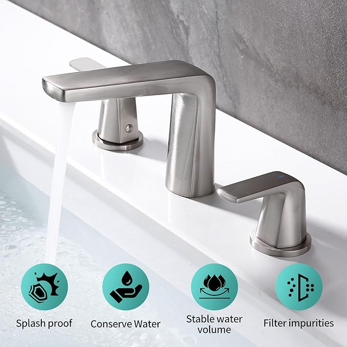 8 inch 2 Handles Widespread Bathroom Faucet 3 Holes with Pop up Drain Assembly and Water Supply Lines, Brushed Nickel