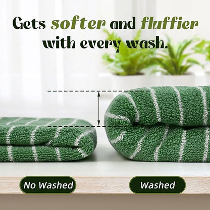 Jacquotha Hand Towels for Bathroom Green Striped - 2-Piece Premium Quick Drying Towels for Kitchen Spa Workout, Stylish Compact for Hand Face Hair, 14” x 29”