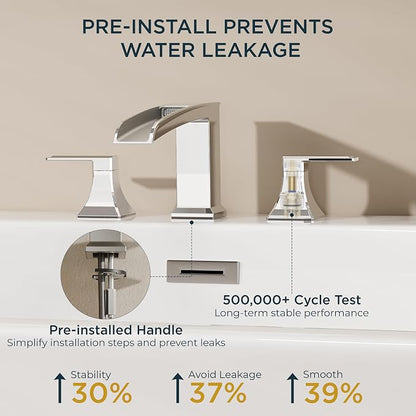FORIOUS Roman Bathtub Faucet 3 Hole Deck Mount with 2 Handle Chrome | Tub Faucet for 3-Hole Set, 6-12" Centered Distance, Widespread Garden Bath Tub, Waterfall Spout, High Flow, Brass