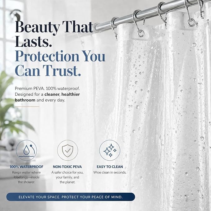 EHZNZIE Crystal Clear Shower Curtain Liner 60x72, PEVA Waterproof Bath Curtain, No Chemical Smell, Weighted Magnets, Durable with 10 Rustproof Metal Grommets