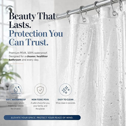 EHZNZIE Crystal Clear Shower Curtain Liner 48x72, PEVA Waterproof Bath Curtain, No Chemical Smell, Weighted Magnets, Durable with 8 Rustproof Metal Grommets
