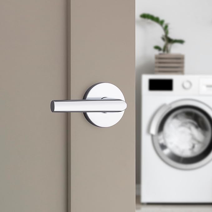 Kwikset Milan Interior Passage Door Handle, Lever For Closet and Hallway Doors, Reversible Non-Locking Handle Lever, Polished Chrome